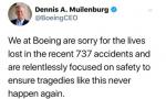 波音CEO就两起坠机事故致歉 承认飞行系统存在问题